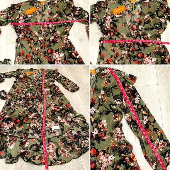 GIGI PARKER • Ruffled Long Sleeve Wrap Dress Safari Floral Deep Lichen Green NWT - Picture 11 of 13